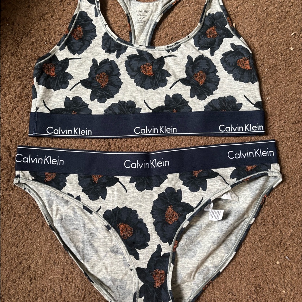 Calvin Klein Gray and Black Floral Intimates Set